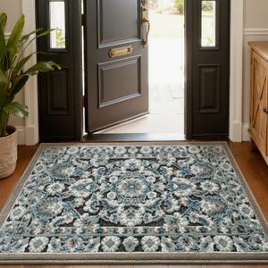LUMI Indoor Door Mat 24x55, Vintage Non-Slip Washable Thin Entry Mat,Floral