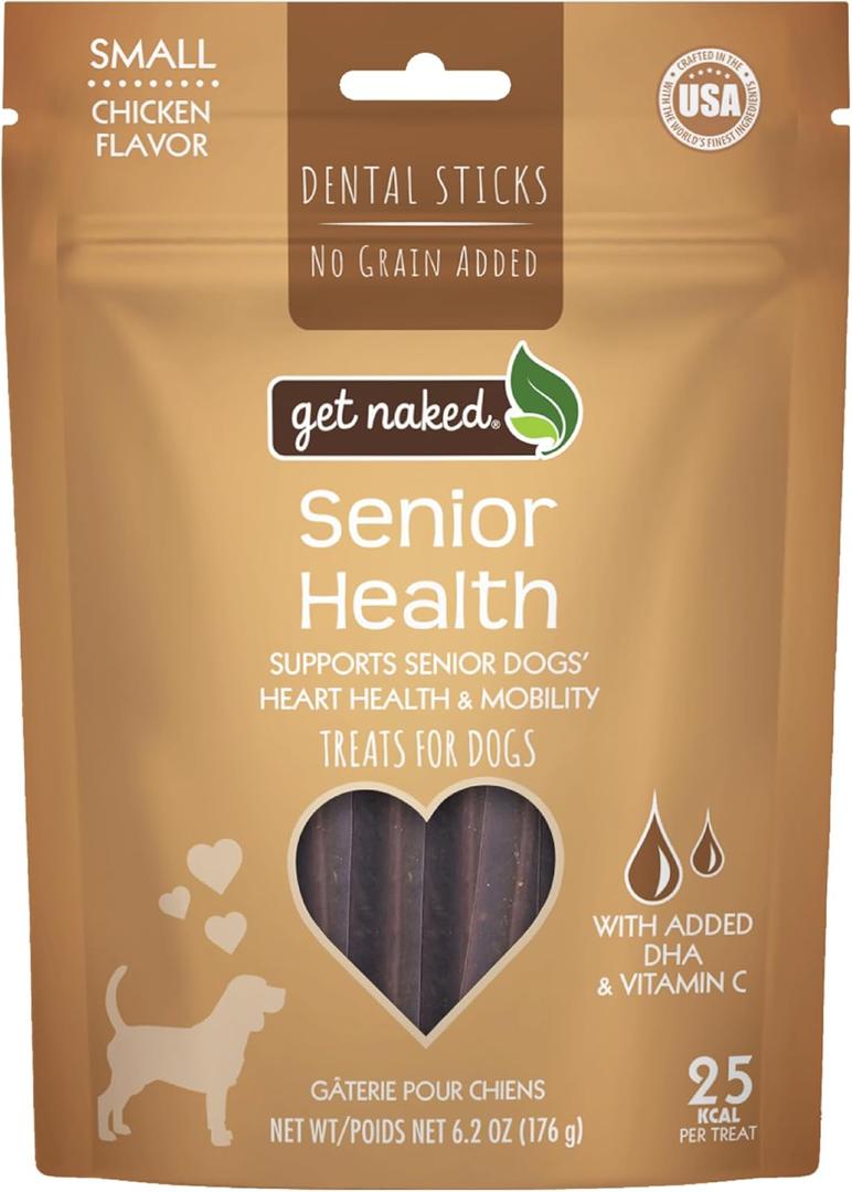 2 x Get Naked Dental Sticks Grain-Free Chicken Flavor Dog Treats, Senior Health Small 6.2-oz Bag (EXP 09/27/27)