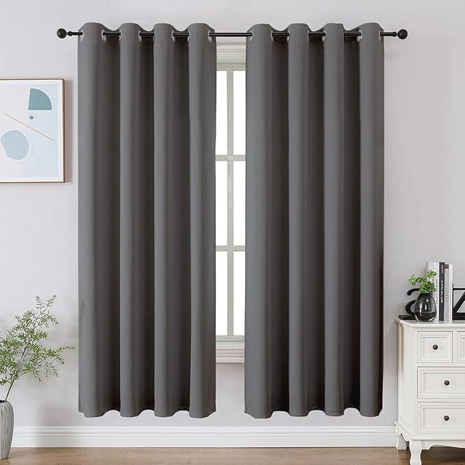 CUCRAF grey Blackout Curtains 63 inch Length 2 Panels Set, Room Darkening Drapes for Living Room Bedroom, Thermal Insulated Light Blocking Grommet Window Curtain