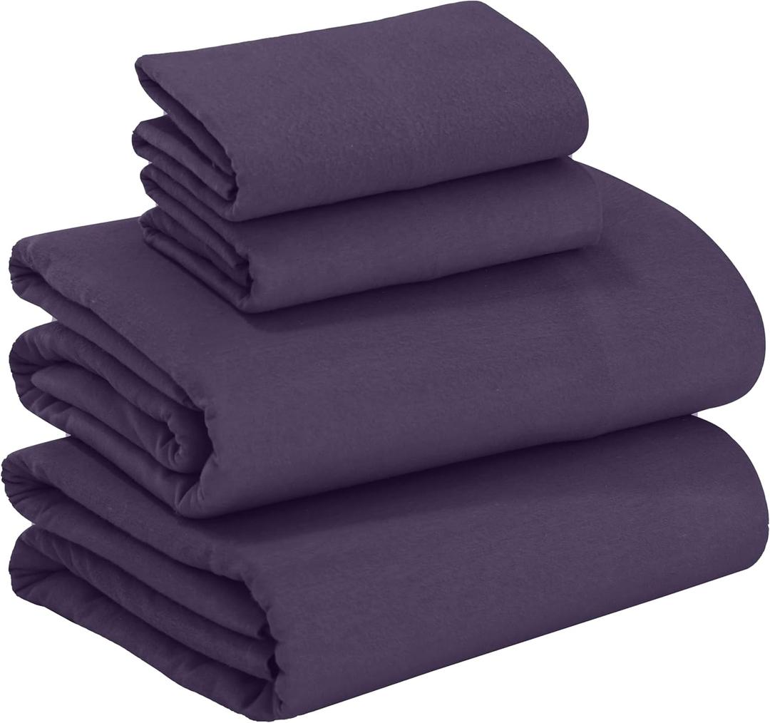 RUVANTI 100% Cotton Flannel Sheets Full Size - 4 Piece Warm, Soft & Breathable, Deep Pocket, Double Brushed Cozy All Season Bedding Set, Egg Plant