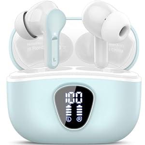 Wireless Earbuds, Bluetooth 5.4 Headphones HiFi Stereo, Bluetooth Earbuds with ENC Noise Cancelling Mic, IP7 Waterproof in Ear Earphones, 48H, LED Display Ear buds for Pad Workout Sports, Azure