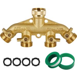 Triumpeek 4 Way Brass Hose Splitter, Heavy Duty 4-Way Garden Hose Connector 3/4 Inch, Solid 4 way hose adapter