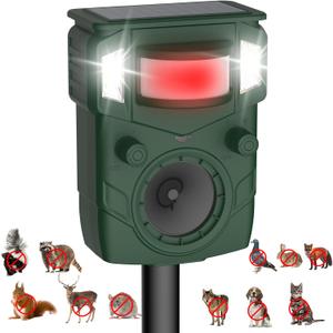 2025 Upgraded Solar Ultrasonic Animal Repellent Outdoor  Motion Activated Deer, Squirrel, Cat, Raccoon, Dog & Bird Deterrent with Multi-Frequency LED Strobe & Ultrasonic Sweep for Yard, Garden, Farm