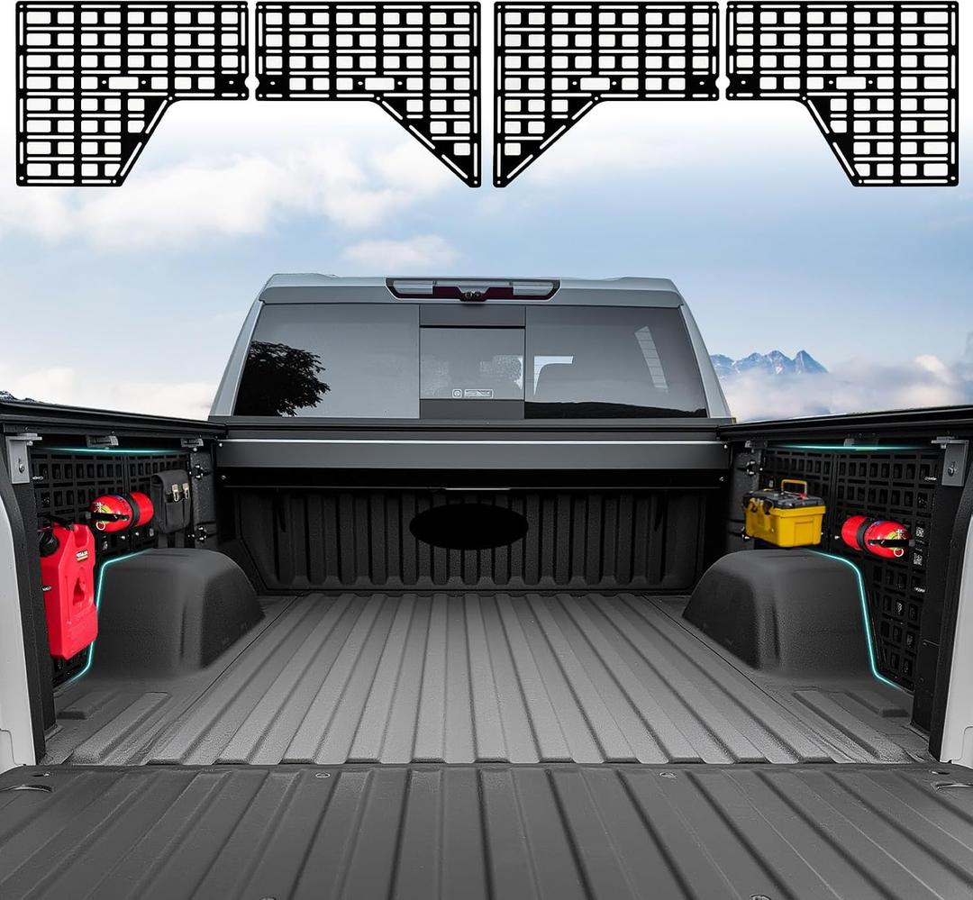 Side Truck Bed Molle Panel Rack System Compatible with 2019-2025 Chevy Silverado/GMC Sierra 1500 5.8FT Accessories Cargo Storage Organizer Tools Rack for 19-25 Chevrolet Silverado Accessories