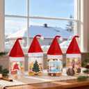 CIEOVO 12 Set Christmas Party Plastic Mason Jars Mini Santa Hat and Christmas Theme Vinyl Waterproof Stickerss 12 oz Clear Plastic Jars with Lids for Xmas Party Home Candies Cookies Storage Crafts