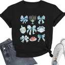 Hanukkah Shirt Women Bow Menorah Candles Hanukkah T-Shirt Jewish Menorah Chanukah Tee Tops (S)