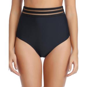 Tempt Me Women High Waisted Bikini Bottom Full Coverage Swimsuit Bottom Black Mesh M