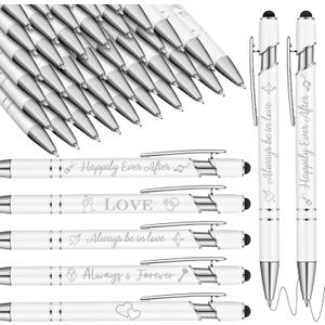 Kisston 36 Pcs Wedding Pens Bulk Bridal Shower Pens Favors Bachelorette 6 Styles Retractable Ballpoint Wedding Favors Supplies for Guest Game Office(White)