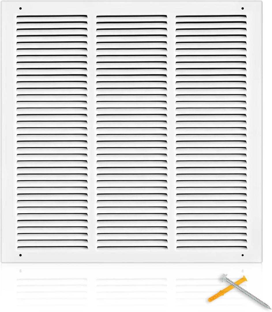 Fancat 18x18 Duct Opening | Steel Return Air Grille | Vent Cover Grill for Sidewall and Ceiling | HVAC Cold Air Intake Grille | White | Outer Dimensions: 19.75"W X 19.75"