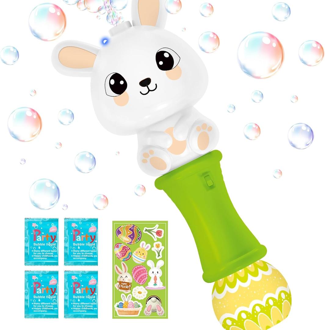 SpringFlower Easter Bubble Wand, Bubble Maker with LED Light-Up Effect for Kids, Bubble Toy for Easter Party Favor Supplies, Easter Eggs Hunt,Easter Basket Essentials, Easter Basket Stuffers Fillers (Green)