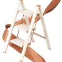 3 Step Ladder, Folding Step Stool with Wider Pedal, Anti-Slip Feet & Non Slip Stripes, Aluminum Sturdy Material, 300Lbs Capacity, Elegant Look of Cream Chocolate Better Matches Your Home