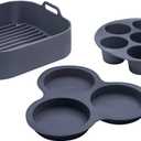 Gourmia Air Fryer Accessories Set - 3 Piece Silicone, Liner, Egg Bite Cooker, 7-Hole Cupcake Mold, BPA-Free, Nonstick, Heat Resistant 445F, Dishwasher Safe, Food Grade
