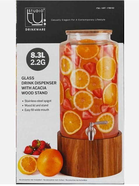 The Studio Tu Glass Drink Dispenser With Acacia Wood Stand