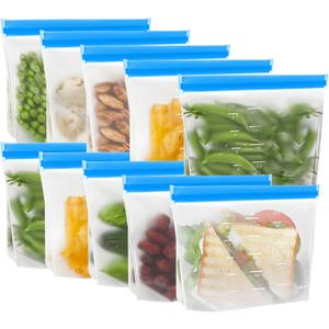 IDEATECH Sandwich Bags, Quart Freezer Bags Dishwasher Safe, Leakproof & BPA Free Reusable Bags for Food Storage, Home Organization, Traval & Make-up, Plastic Free Storage Bags Stand Up(10Pack)