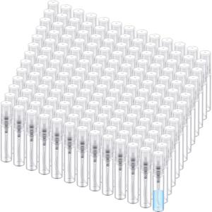 Zhehao 50 Pcs Mini Spray Bottles 5 ml Clear Glass Perfume Bottles Refillable Fine Mist Perfume Atomizer Portable Empty Sample Containers for Cleaning, Essential Oils, Travel (Clear Cap)