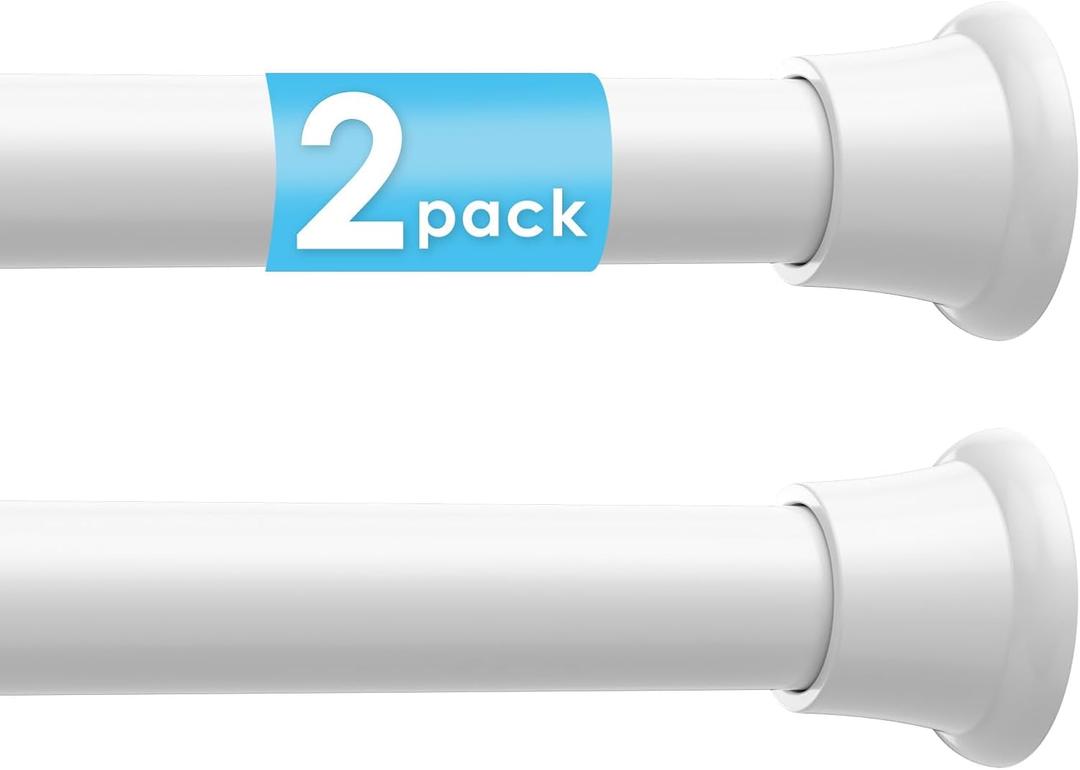 2Pcs Tension Curtain Rod 31 To 76 Inch White Shower Curtain Rod No Drilling Adjustable Spring Loaded Curtain Rods 7/8"Diameter Shower Rods For Bathroom Windows Bedroom Closet Doorway Door