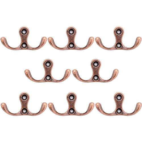 Pack of 2 Ulifestar Coat Hook Coat Rack, Double Prong Metal Towel Hook Wall Hook for Hanging Clothes, Pants, Purse, Robe, Towel, Belt, Tie, Key, Mug, Cup, Wreath, Heavy Duty Rustic Bathroom Hanging Hooks, Set of 8 (Red Copper)