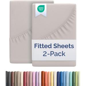 Twin XL Size Fitted Bed Sheet - Pack of 2 Single Fitted Bottom Sheet Only - Fits Mattress Up to 16" Deep Pockets - Extra Soft, Breathable & Cooling - Hotel Quality, Fade and Wrinkle Free - Light Grey