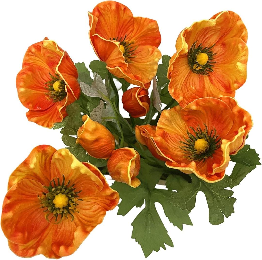 5Pcs Artifical Real Touch PU Anemone Flower Bouquet Room Home Decor (Orange)