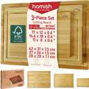 Large Bamboo Cutting Board 3 Piece Set with Juice Groove & Handle - Non Toxic Wood Charcuterie Board & Butcher Block for Meat, Veggies Fruit & Cheese - Kitchen Gift Set by Homish