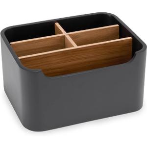 Stylish Desk Organizer and Remote Control Holder in Black - Keep Your Workspace Tidy and Organized, Multi-Purpose Storage for Office Desktop Coffee Table Bedside Nightstand (1 Pack)