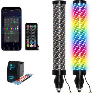 2PCS 1FT Fat Whip Lights with Spring Base, Thick LED Whip Lights with App & Remote Control,Spiral RGB Chasing Lighted Antenna Whips with Rocker Switch,Music Whip Light for UTV ATV Can-Am Truck