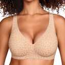 Vertvie 2026 Womens Wireless Jelly Bras Push Up Cup-Engineered Support Deep V Lift Bra Seamless No Underwire T-Shirt Bralette(Nude Leopard, 36C)
