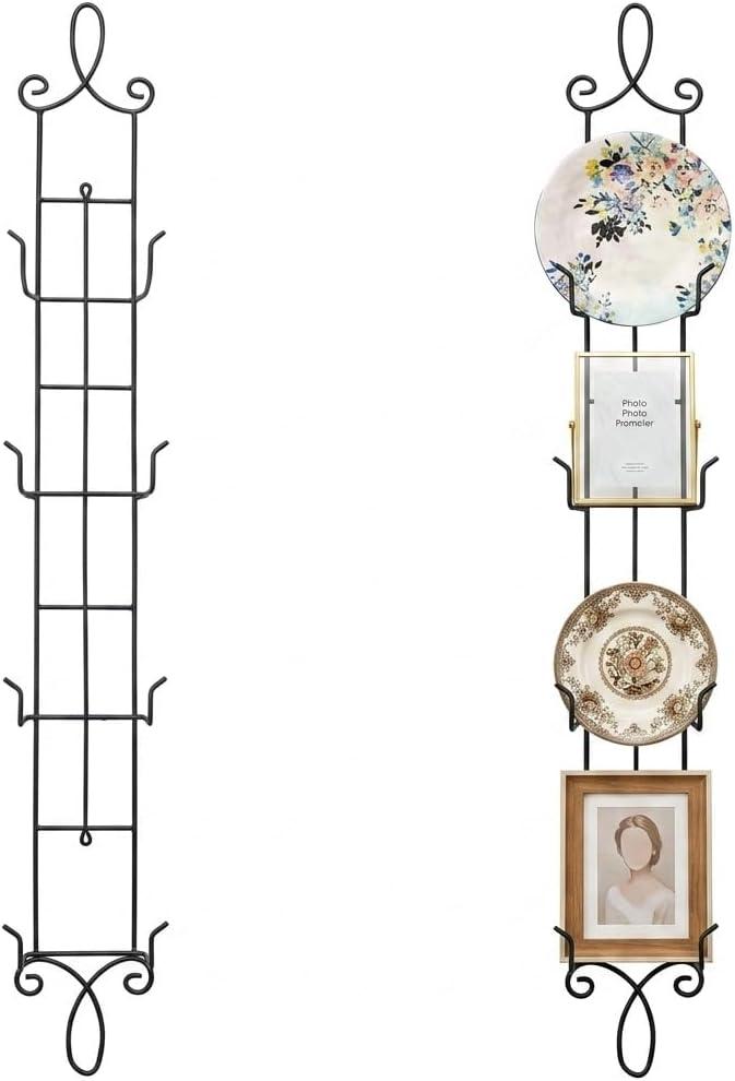 HOHIYA 42" Plate Hangers Wall Display Rack 2 Pack 4 Tier Metal Vertical Plate Holder for Collectible Plates Picture Frames and Artwork Heavy Duty Wall Mounted Organizer Black