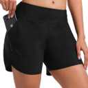 BVVU Women's 5 inch Swim Board Shorts Tummy Control Swimsuit Bottoms UPF50+ High Waisted Beach Shorts for Women with Liner (X-Large, Black)