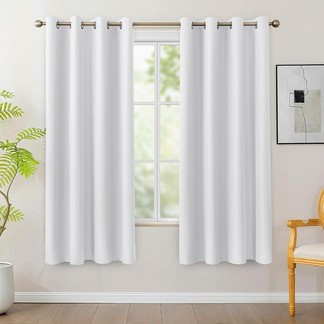 BONZER 100% Blackout Curtains 4 Panels - Light Blocking Room Darkening Window Drapes 63 Inch Length, Single Layer Grommet Privacy Black Out Curtain with Black Backing for Bedroom/Living Room, White