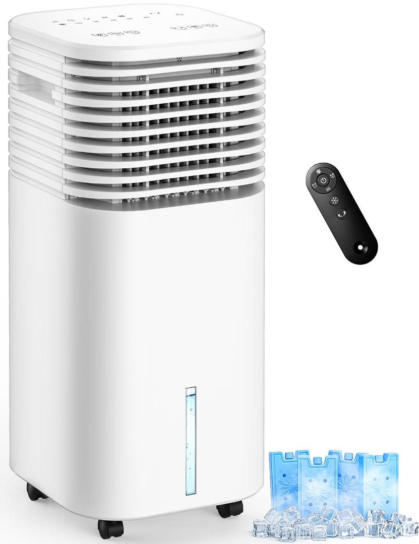 4-IN-1 Portable Air Conditioners, Evaporative Air Cooler w/ 4 Modes & 3 Speeds, 15H Timer for Smart Auto-off, 2-Gal Tank for 20H Cooling, 17FT Remote, No Hose Needed, 120°Oscillating Swamp Cooler