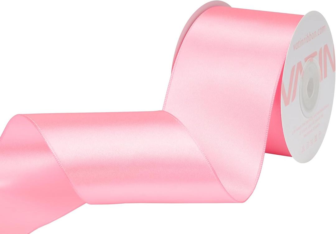 VATIN Pink Satin Wired Ribbon 2-1/2" Pink Satin Wired Ribbon for Gift Wrapping Decoration Crafts Home Decor -Continuous 10 Yards
