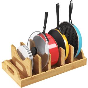 Lifewit Bamboo Pot Lid Organizers for Inside Cabinet, Pan Lid Holder with 6 adjustable Inserts & 7 Sections, Kitchen Pantry organizer and storage, Extra Large, 15.6" X 8.1"/40 x 21cm