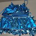 SEAUR Belly Dancer Outfit Set Sequin Fringe 2 Piece Adjustable Sparkly Skirt Top Hip Scarf for Dance Competition Festival Party Carnival Blue One Size