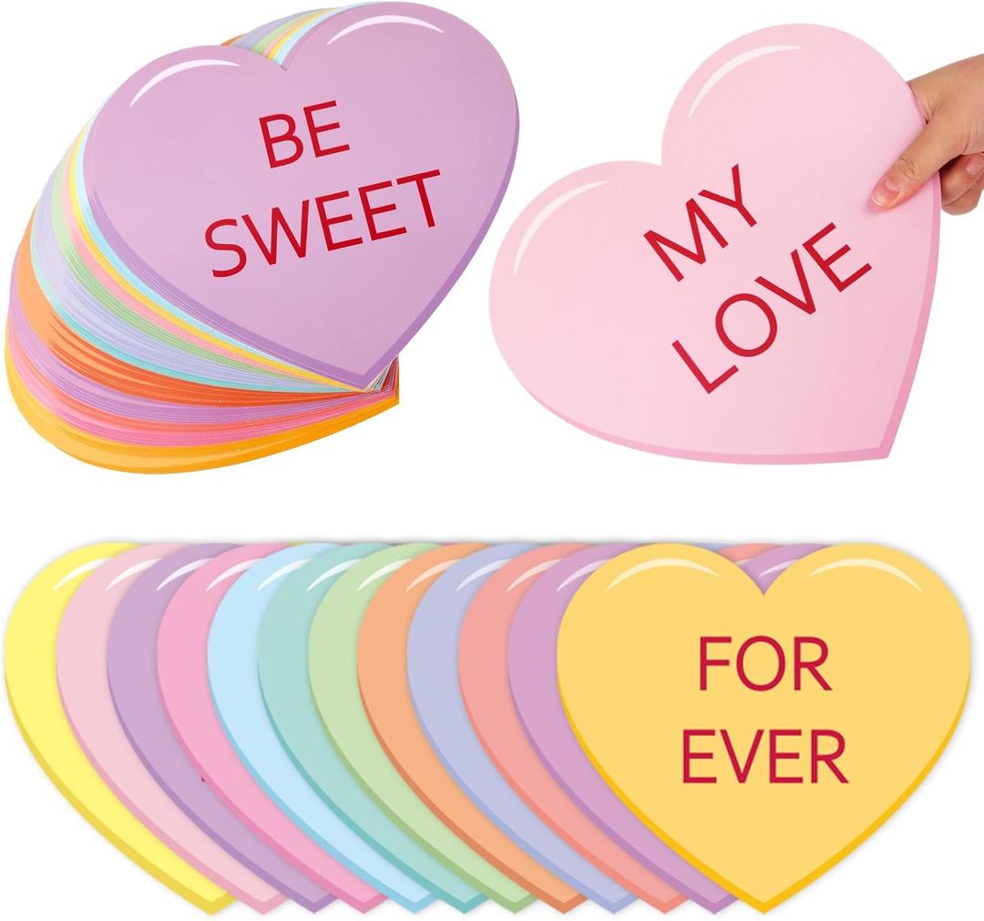 60Pcs Large Valentine's Day Cut-Out with Glue Point 9.8 x 9 Inch Colorful Conversation Heart Paper Cutting Pastel Bulletin Border Decor for Classroom Party Wall Decor Craft Supplies
