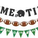Pre-Strung Football Banner Garland - NO DIY Glitter Game Time Birthday Banner Garland Triangle Flags Banners for Football Party Decorations Indoor and Outdoor