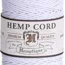 Hemptique 100% Hemp Cord Spool - 62.5 Meter Hemp String - Made with Love - No. 20 ~ 1mm Cord Thread for Jewelry Making, Macrame, Scrapbooking, DIY, & More - White