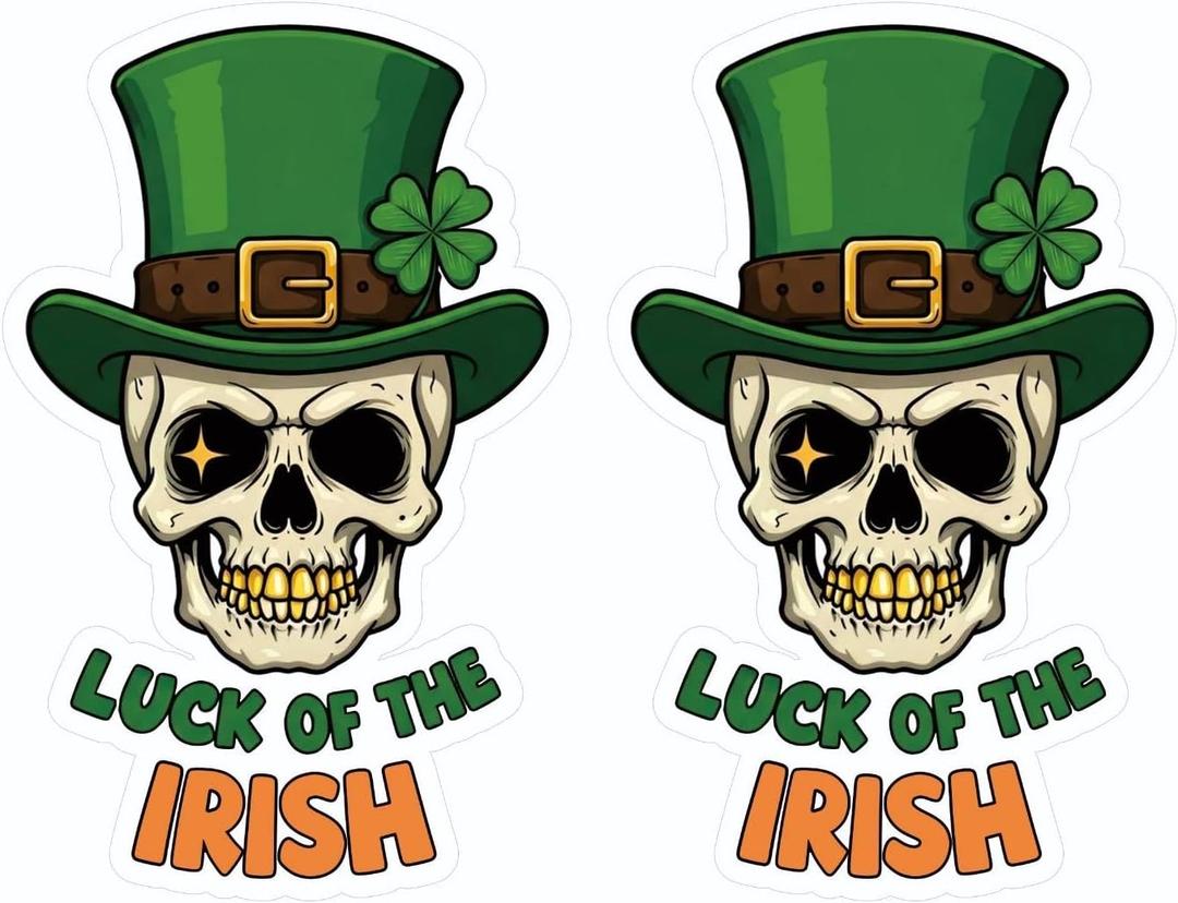 2pcs Irish Sticker, St Patricks Skull Ireland Flag - Auto, Wall, Laptop, Cell, Truck Sticker for Windows, Cars, Trucks (B)