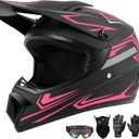 Youth Kids Dirt Bike Motorcycle Helmets DOT Approved ATV Motocross Helmet Kids Full Face Motorcycle Helmets (Goggles Gloves Face Mask) 4PCS Set,UTV BMX 4 Wheeler Off-Road Racing For Boys Girls Helmet M