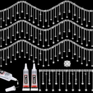 2 Yard Rhinestone Trim Fringe with B7000 Glue, Irregular Rhinestone Fringe Belt Rhinestones Tassel, Sparkle Diamond Fringes Rhinestones Ribbon Tassel Chain for DIY Clothing Wedding Decoration