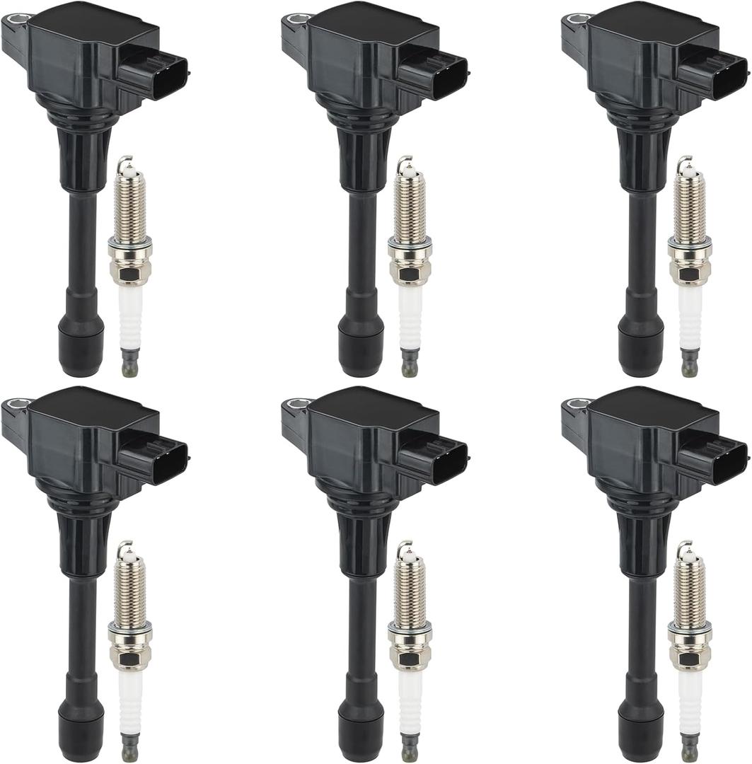 Set of 6 UF617 Ignition Coil Packs and Iridium Spark Plugs Compatible with Nissan 370Z, Infiniti FX37 G37 M37 Q40 Q50 Q60 Q70 QX70 370Z 3.7L V6, Replaces 22448EY00A, 5C1788