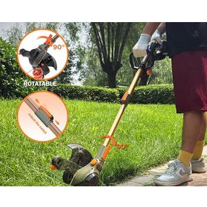 WeGofly 11-Inch Electric Weed Wacker, (2 x 21V 4.0Ah Electric Brush Cutter Battery Powered), with Auxiliary Bracket, 90° Rotary Head, Telescopic Handle, 3 Cutting Methods ((WEG21T C))