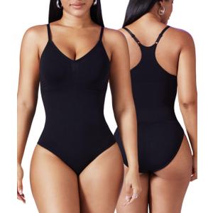 MOVWIN Womens Bodysuit Tummy Control Shapewear Seamless Racerback Body Suit Body Sculpting Shaper Tank Top (X-Large, Black)