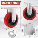 Caster Wheels,Industrial Heavy Duty Caster Set of 4,Polyurethane Surface TPE Casters,Load 5000Lbs Swivel Brake Plate Casters,for Industrial Equipment (2Side Brake & 2 Rigid, 6 inch)