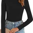 Poetsky Women's Fall Long Sleeve Tops Lightweight Turtleneck Sweater Ribbed Fitted Basic Shirts (Almond)