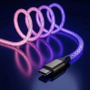 USB C Charger Cable 60W LED Light up USB A to C Cable for iPhone 15/15Pro/ 15Plus/15ProMax MacBook Pro 2020, iPad Pro 2020, iPad Air4, Samsung S23+/S23 Ultra (Pink Purple, 3 FT)
