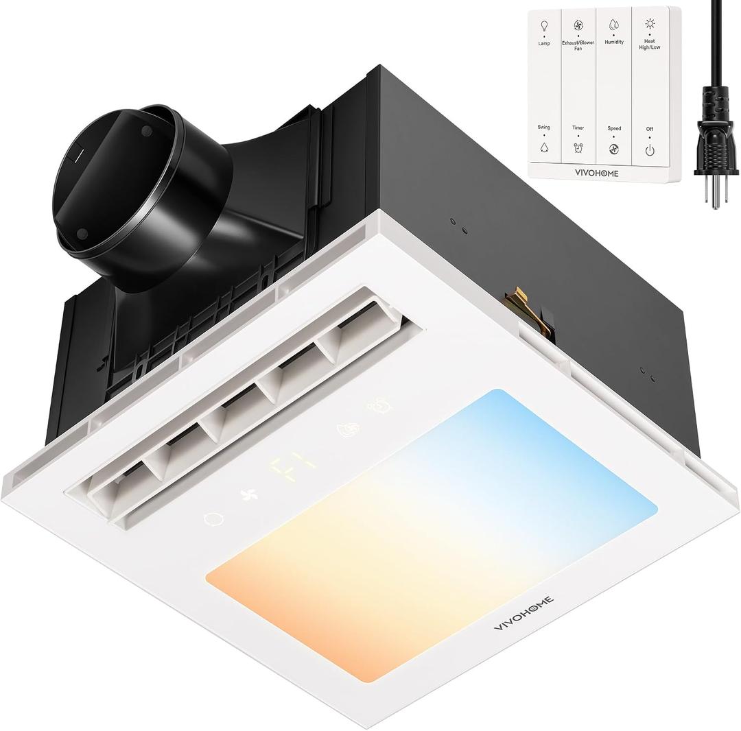 VIVOHOME 1800W PTC Bathroom Exhaust Fan with Light and Heater, 160CFM, 3CCT, 11.8 x 14.9 x 6.9 in