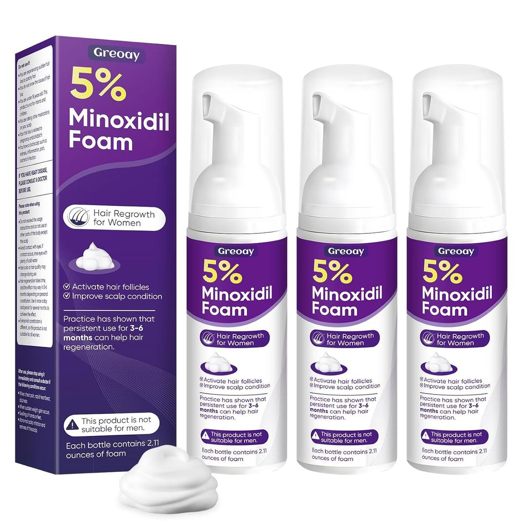 5% Minoxidil Foam for Women Hair Growth Foam 3 Bottles 2.11 Ounces Each