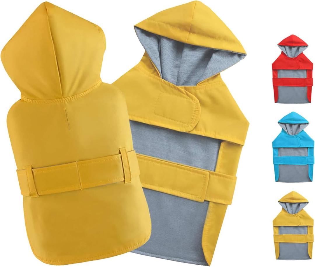 Dog Raincoat Small Dog Rain Jacket Poncho Waterproof Pet Rain Suit Double-Layered Breathable Lining Hooded Leash Hole Adjustable Puppy Small Dogs,Yellow,S,Back Length 6.5-8.5 inches