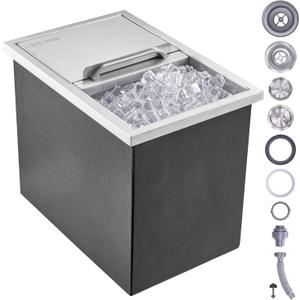 VEVOR Drop in Ice Chest, 18"L x 12"W x 14.5"H Stainless Steel Ice Cooler, Commercial Ice Bin with Sliding Cover, 40.9 qt Outdoor Kitchen Ice Bar, Drain-pipe and Drain Plug Included, for Cold Wine Beer